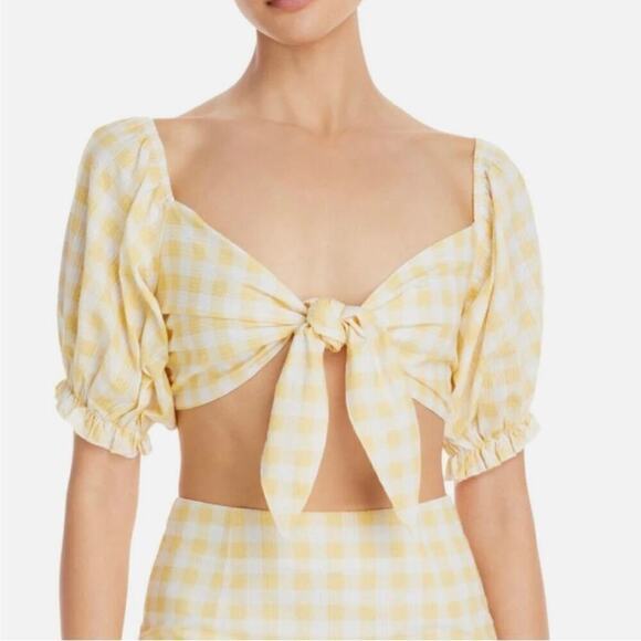 Charlie Holiday Women Size 10 Ivy Gingham Yellow Tie Cropped Top - Picture 1 of 6
